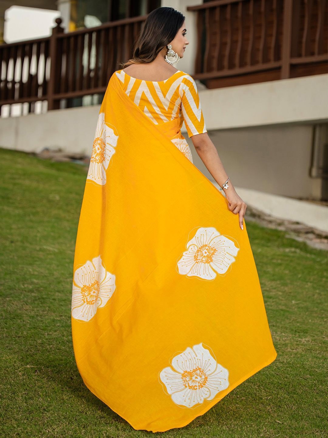 Yellow Pure Soft Cotton Bagru Block Print Saree Cotton saree Anant Tex Exports Pvt.Ltd..