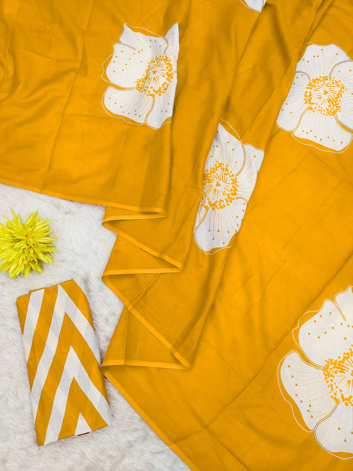 Yellow Pure Soft Cotton Bagru Block Print Saree Cotton saree Anant Tex Exports Pvt.Ltd..