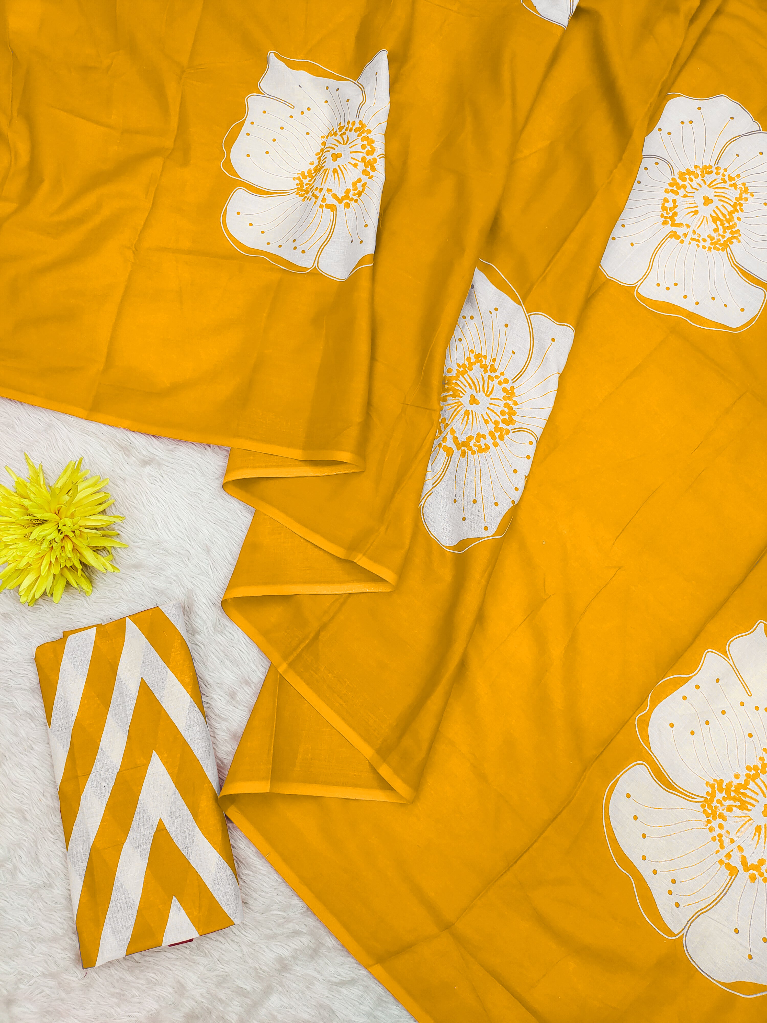 Yellow Pure Soft Cotton Bagru Block Print Saree Cotton saree Anant Tex Exports Pvt.Ltd..