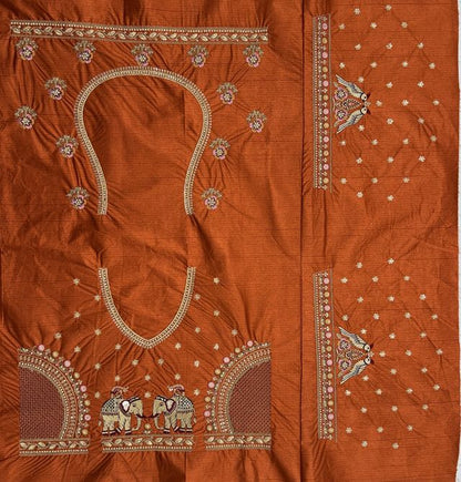 Orange Pure Soft Gadwal Silk Heavy Embroidery Work Bridal Lehenga 