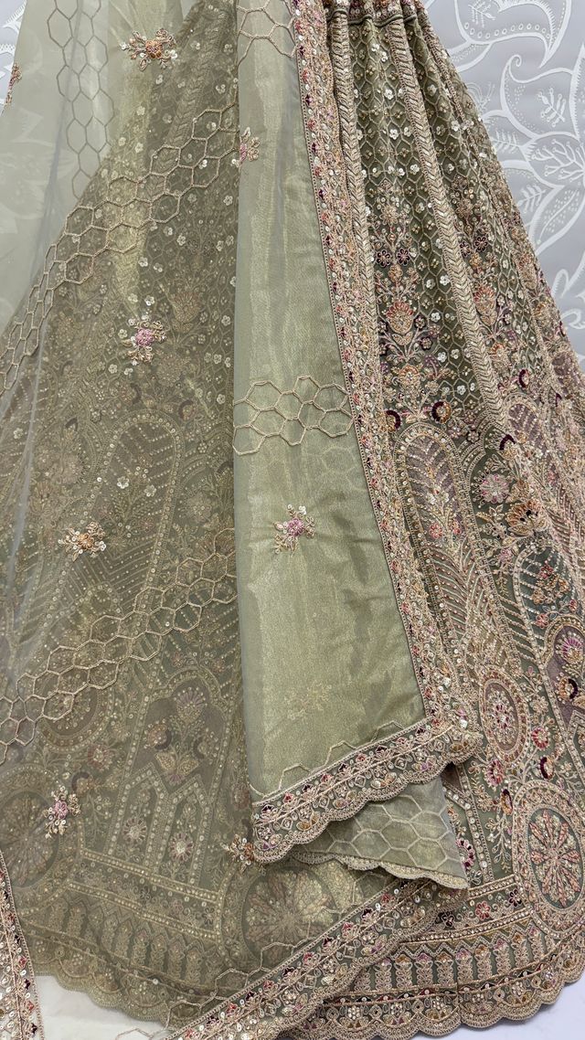 Pista Pure Soft Heavy Net Sequins Embroidery Work Bridal Lehenga 