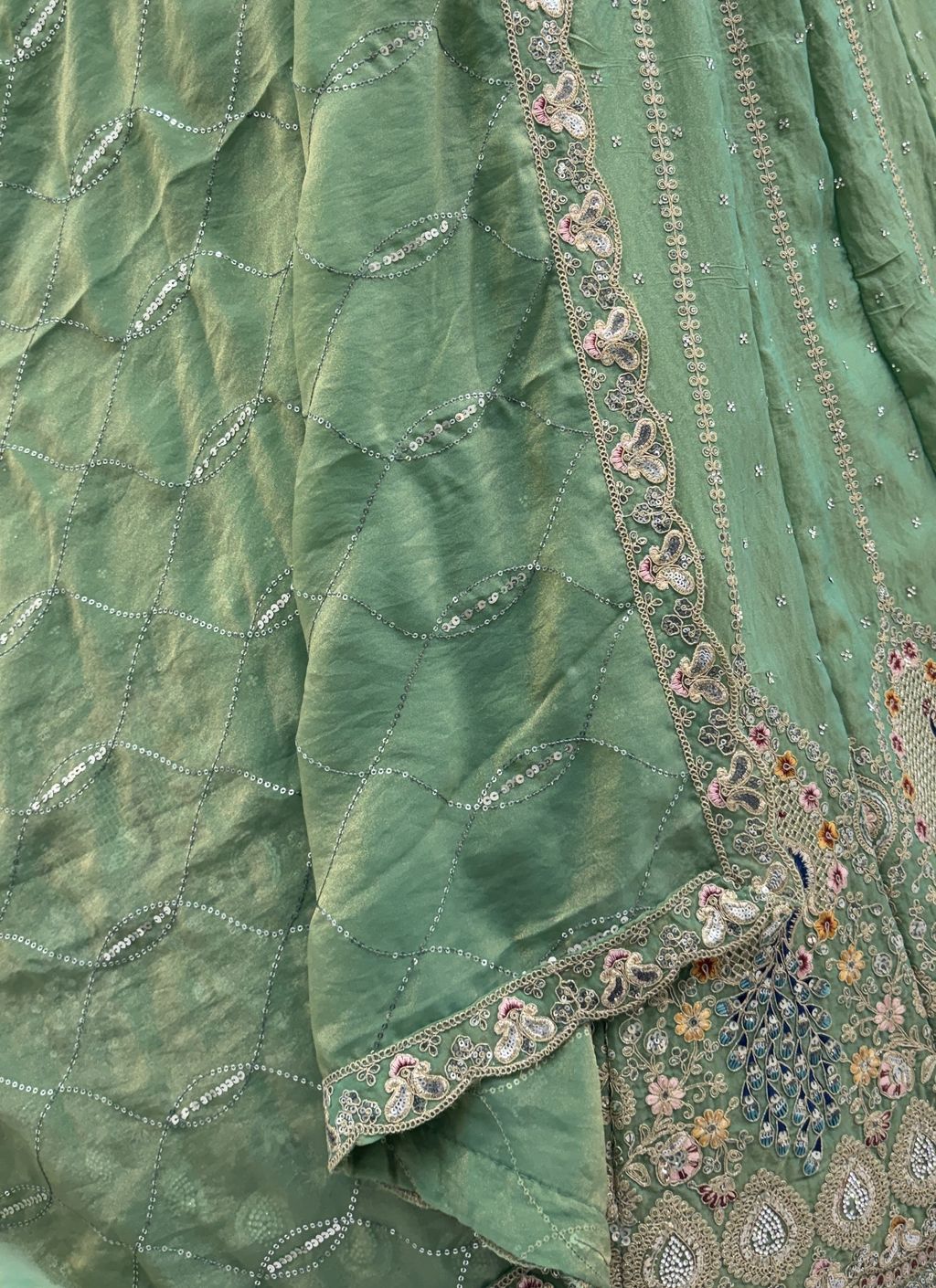 Pista Pure Soft Gadhwal Silk Heavy Embroidery Work Bridal Lehenga