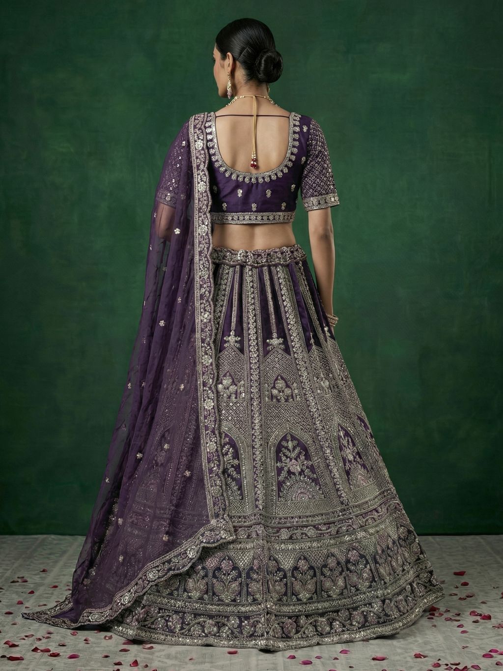 Purple Pure Soft Satin Silk Heavy Embroidery Work Bridal Lehenga