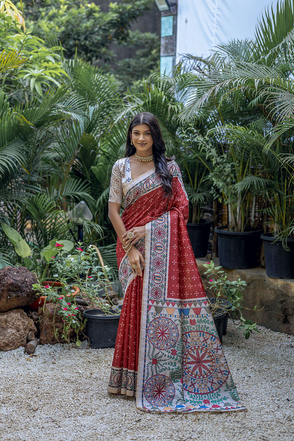Red Pure Soft Tussar Silk Madhubani Saree Tussar Saree Anant Tex Exports Pvt.Ltd..