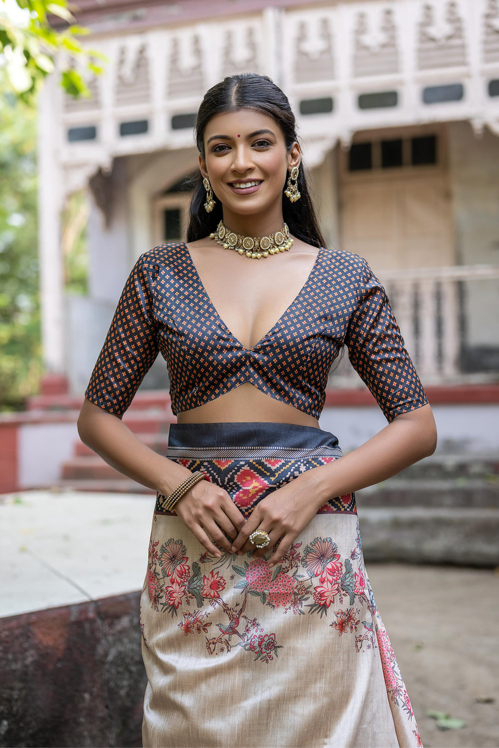 Black Pure Soft Tussar Silk with patola Print Tussar Saree
