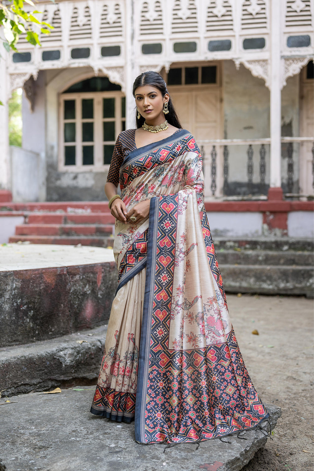 Black Pure Soft Tussar Silk with patola Print Tussar Saree Tussar Saree Anant Tex Exports Pvt.Ltd..