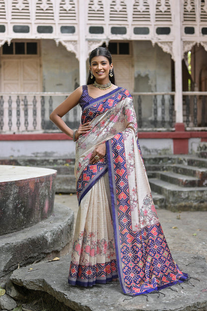 Blue Pure Soft Tussar Silk with patola Print Tussar Saree Tussar Saree Anant Tex Exports Pvt.Ltd..