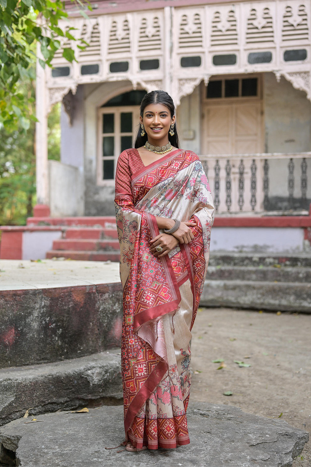 Red Pure Soft Tussar Silk with patola Print Tussar Saree Tussar Saree Anant Tex Exports Pvt.Ltd..