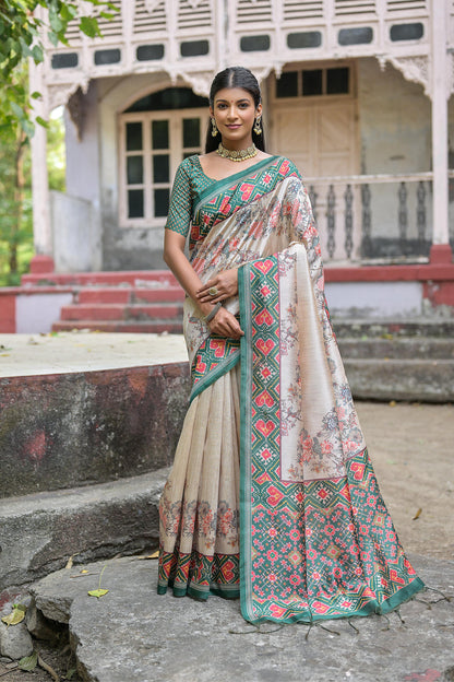 Green Pure Soft Tussar Silk with patola Print Tussar Saree Tussar Saree Anant Tex Exports Pvt.Ltd..