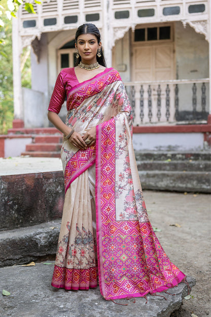 Pink Pure Soft Tussar Silk with patola Print Tussar Saree Tussar Saree Anant Tex Exports Pvt.Ltd..