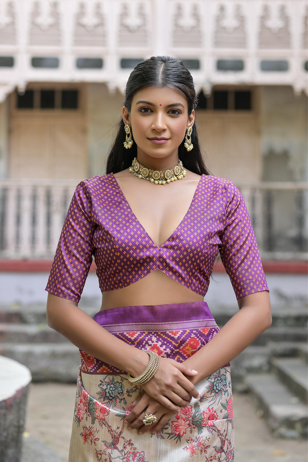 Wine Pure Soft Tussar Silk with patola Print Tussar Saree