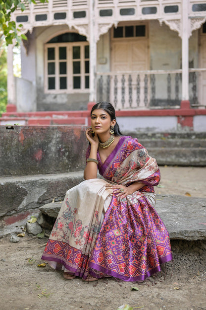 Wine Pure Soft Tussar Silk with patola Print Tussar Saree Tussar Saree Anant Tex Exports Pvt.Ltd..