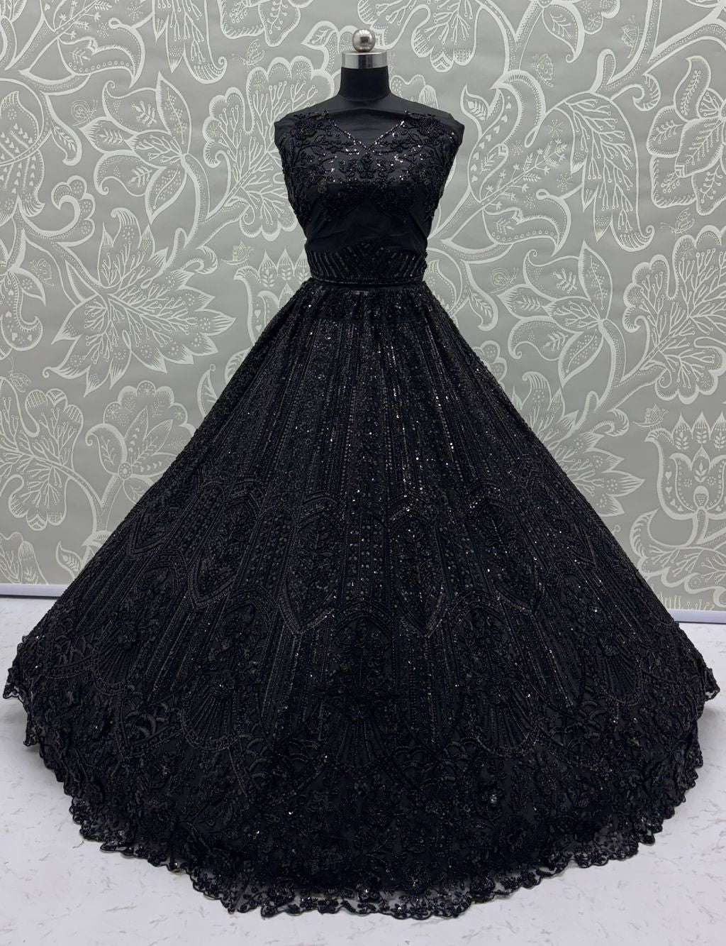 Black Pure Soft Net Heavy Embroidery Work Bridal Lehenga