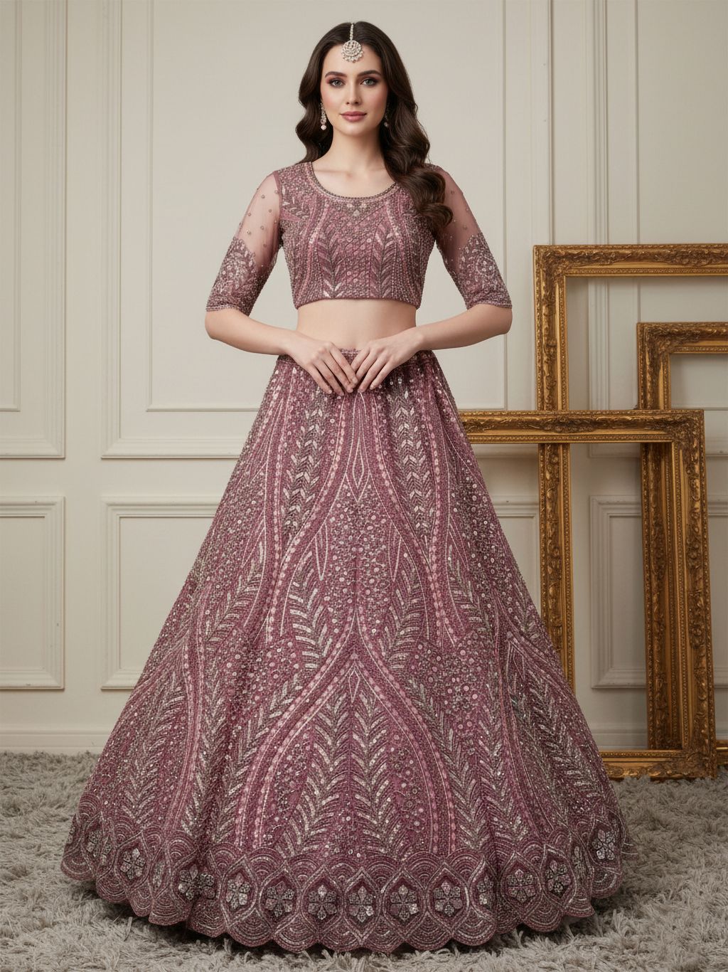 Pink Pure Soft Heavy net Silk Heavy Embroidery Work Bridal Lehenga