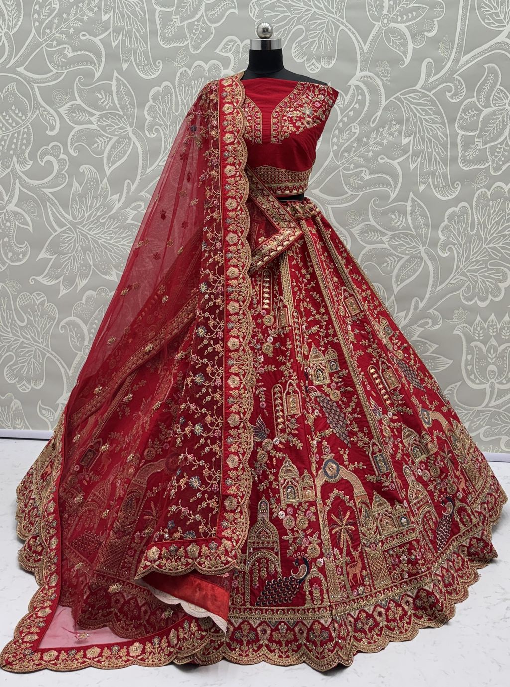 Red Pure Soft Silk Heavy Embroidery Work Bridal Lehenga 