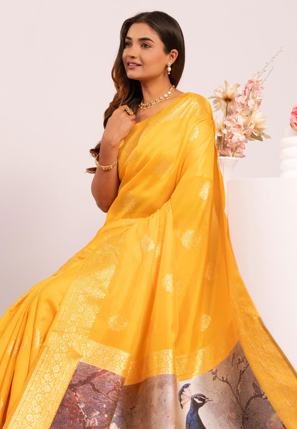 Yellow Pure Soft Banarasi Silk Zari Woven Saree 