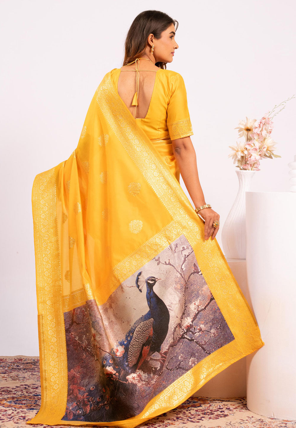 Yellow Pure Soft Banarasi Silk Zari Woven Saree 