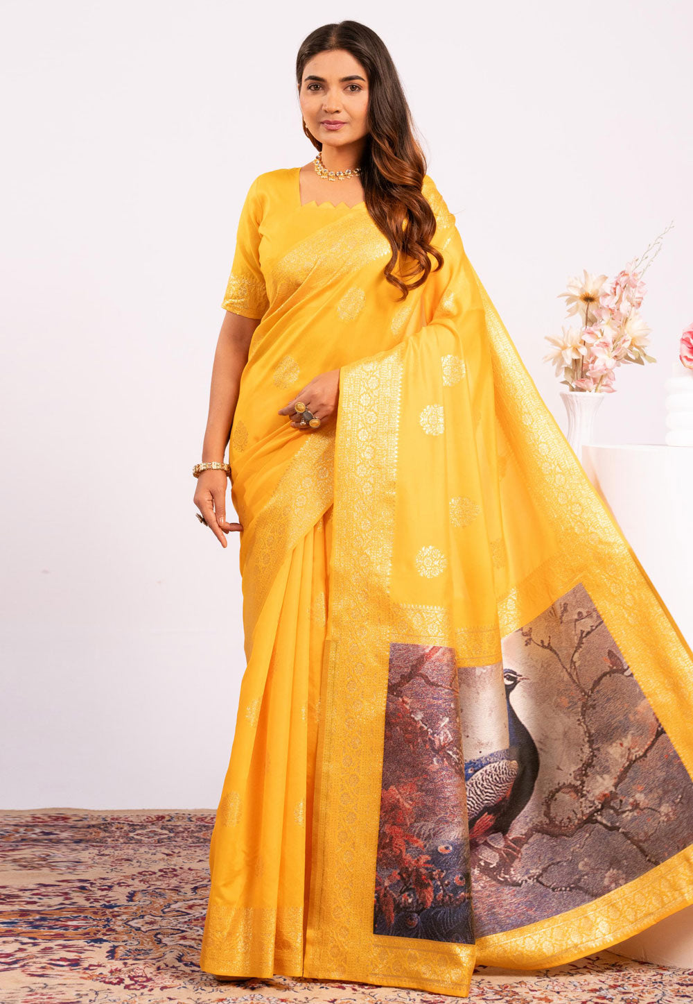 Yellow Pure Soft Banarasi Silk Zari Woven Saree 