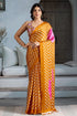 Yellow Pure Modal Satin Ajrakh Print Satin Saree Japan Satin Saree Anant Tex Exports Pvt.Ltd..