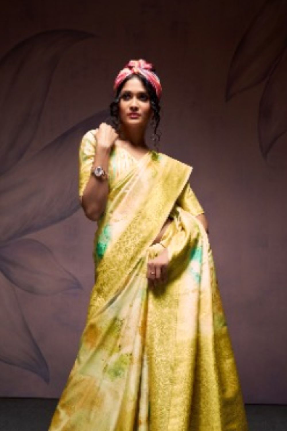 Yellow Pure Banarasi Handloom Digital Printed Silk Saree 