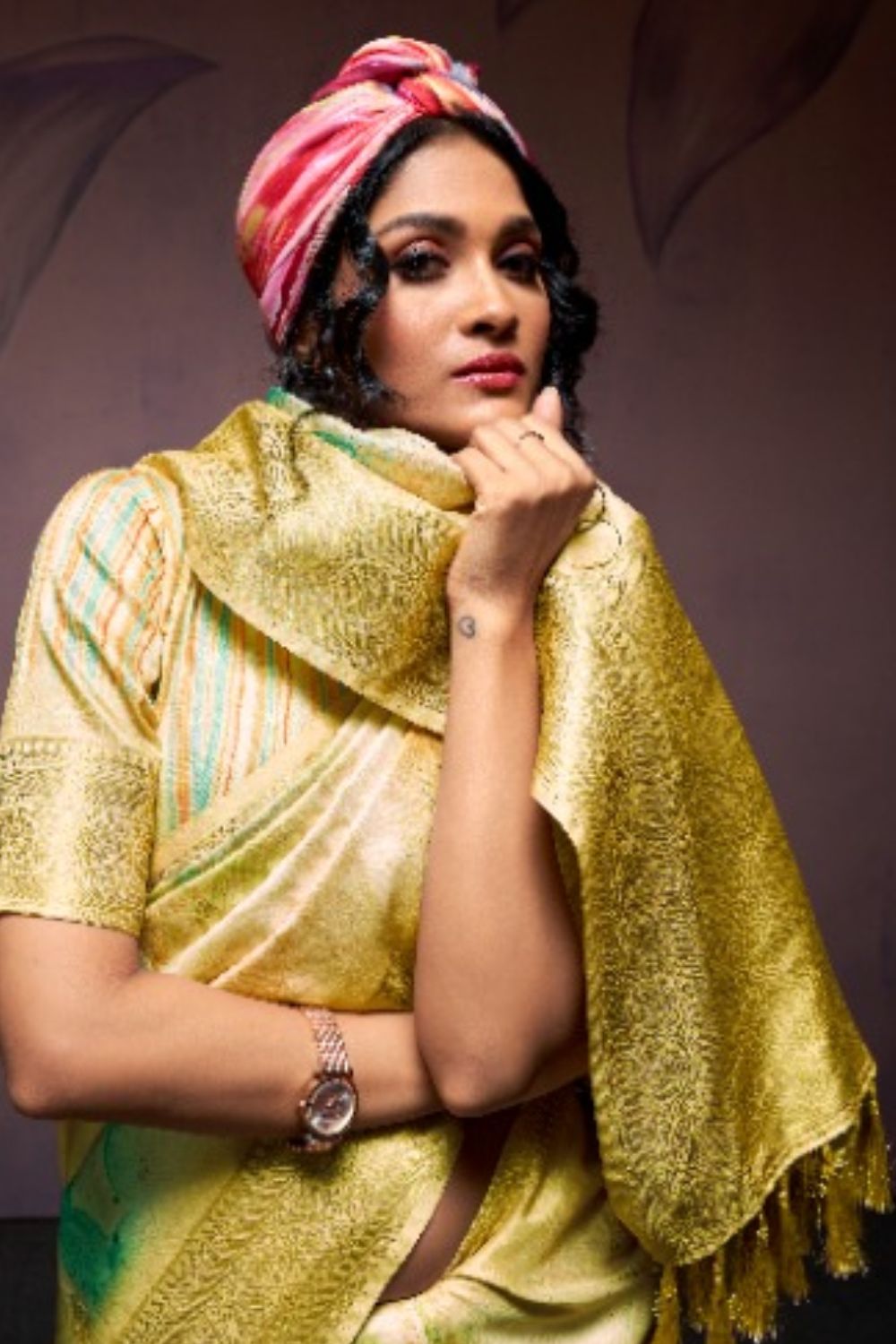 Yellow Pure Banarasi Handloom Digital Printed Silk Saree 