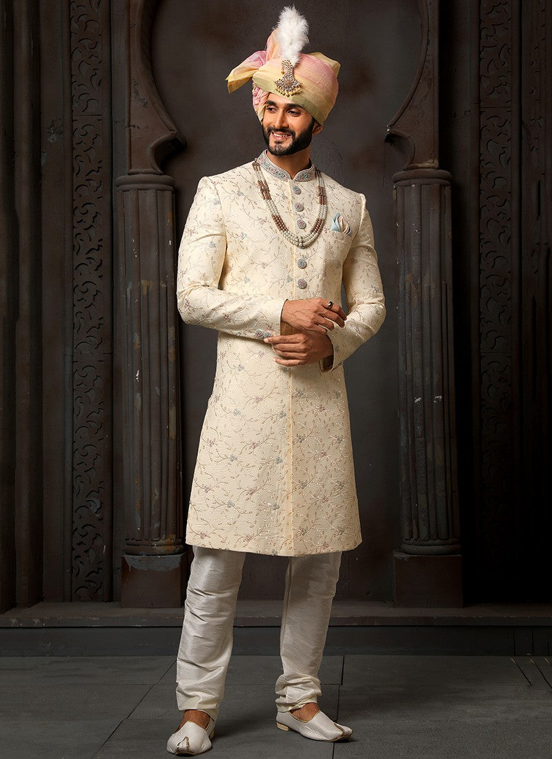 Yellow Colour Wedding Wear Sherwani Suit D.No.1728 Anant Tex Exports Private Limited
