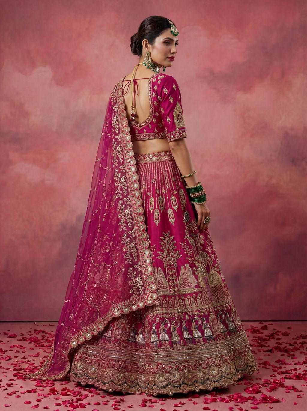 Pink Pure Soft Gadwal Silk Heavy Embroidery Work Bridal Lehenga 