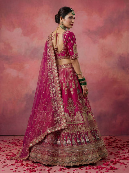 Pink Pure Soft Gadwal Silk Heavy Embroidery Work Bridal Lehenga 