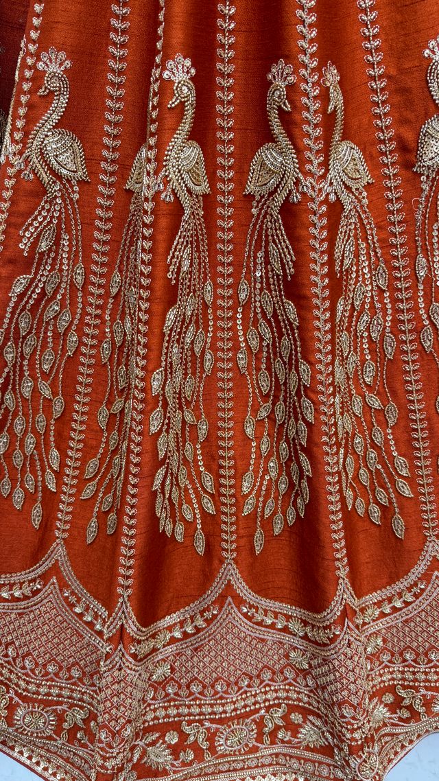 Orange Pure Soft Heavy Net Sequins Embroidery Work Bridal Lehenga Choli 