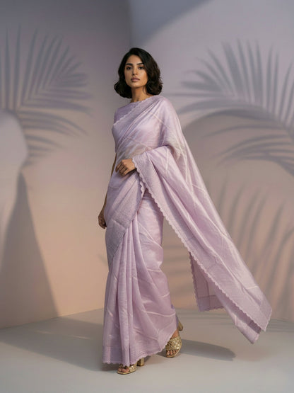 Onion Pure Raspberry Silk Embroidered Leheriya Work and Sequin Saree 
