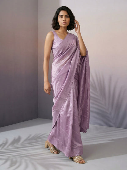Onion Pure Raspberry Silk Embroidered Leheriya Work and Sequin Saree 