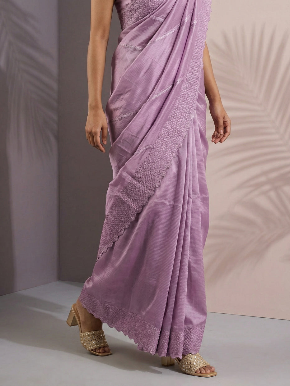 Onion Pure Raspberry Silk Embroidered Leheriya Work and Sequin Saree ##color## Raspberry Silk Saree with premium fabric and embroidery