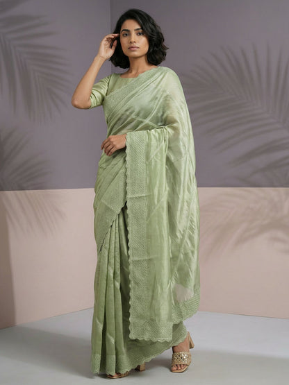 Pista Pure Raspberry Silk Embroidered Leheriya Work and Sequin Saree 