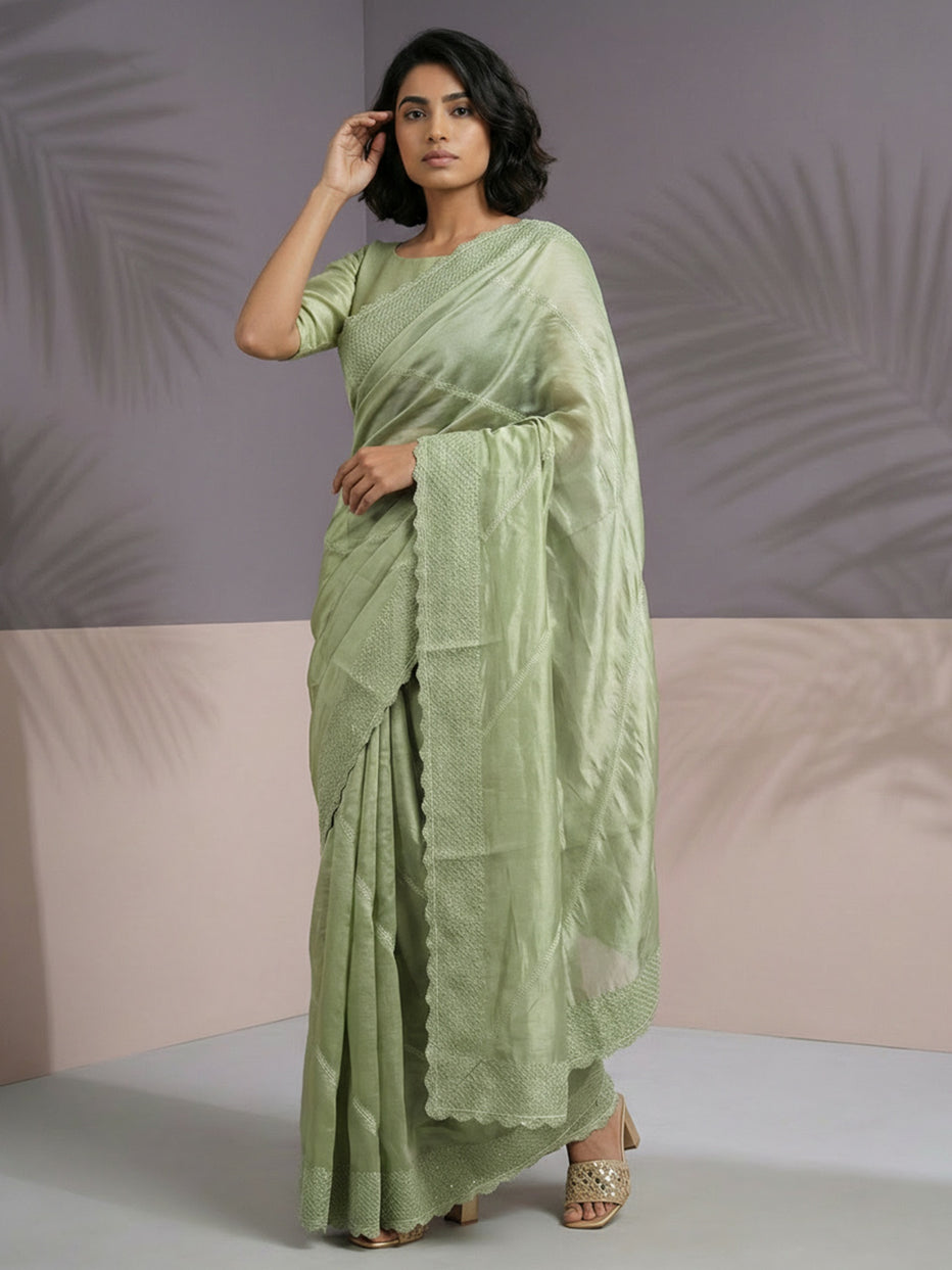 Pista Pure Raspberry Silk Embroidered Leheriya Work and Sequin Saree ##color## Raspberry Silk Saree with premium fabric and embroidery