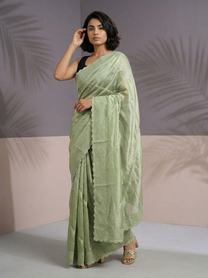 Pista Pure Raspberry Silk Embroidered Leheriya Work and Sequin Saree 