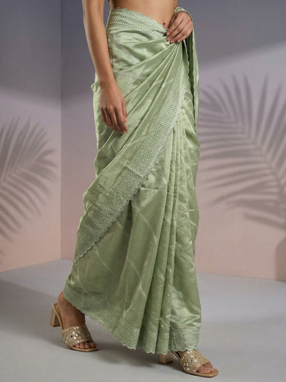 Pista Pure Raspberry Silk Embroidered Leheriya Work and Sequin Saree 