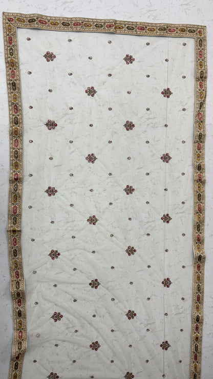 White Pure Slubb Silk Premium Dori Embroidery Sequins &amp; Diamond Work Bridal Lehenga Choli