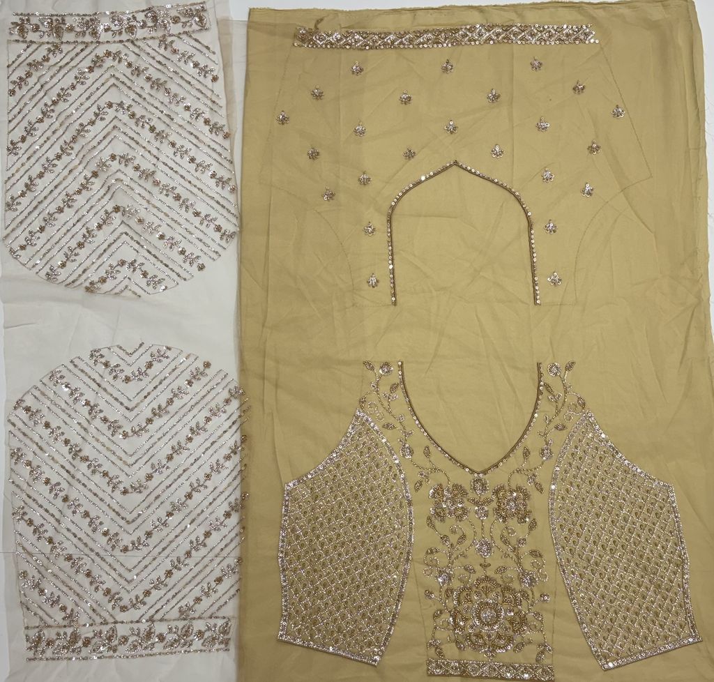 Golden Pure Heavy Net Motif Handwork Zari Sequins Work Bridal Lehenga Choli