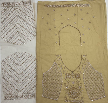Golden Pure Heavy Net Motif Handwork Zari Sequins Work Bridal Lehenga Choli