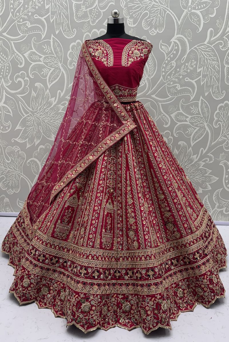 Raspberry Pink Pure Soft Silk Premium Bridal Lehenga Choli Wedding Lehenga Choli Anant Tex Exports Pvt.Ltd..