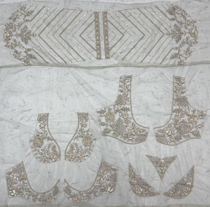 Beige Pure Premium Net Handwork Kasti &amp; Motif Zari Metallic Sequins Work Wedding Saree