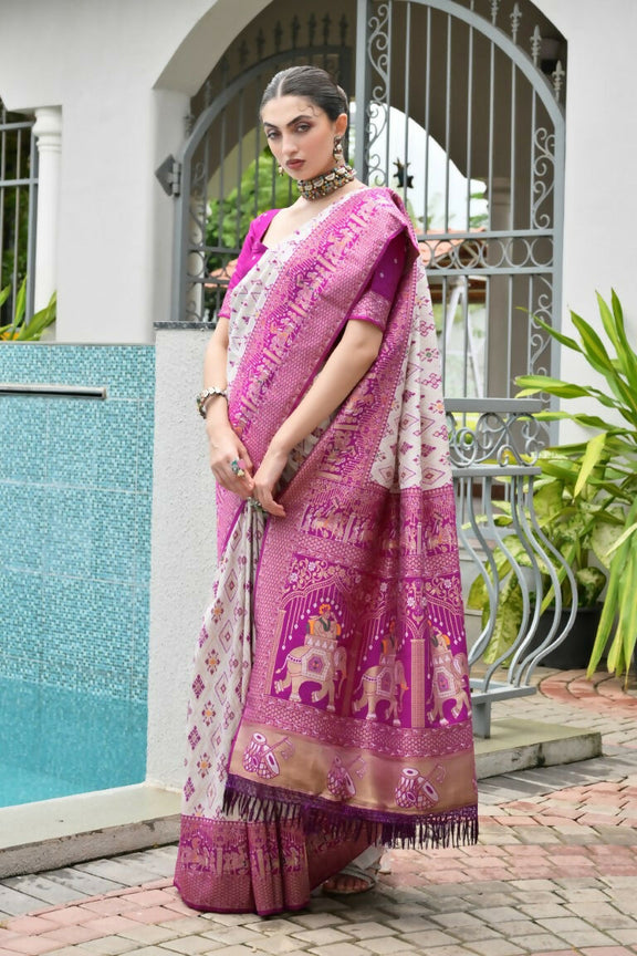 Magenta Pure Soft Banarasi Silk Patola Zari Woven Saree