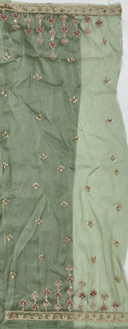 Pista Pure Chandnia Silk Handwork Motif Peacock Pattern Crystal Beads Multi Thread Dori &amp; Sequins Work Bridal Lehenga Choli