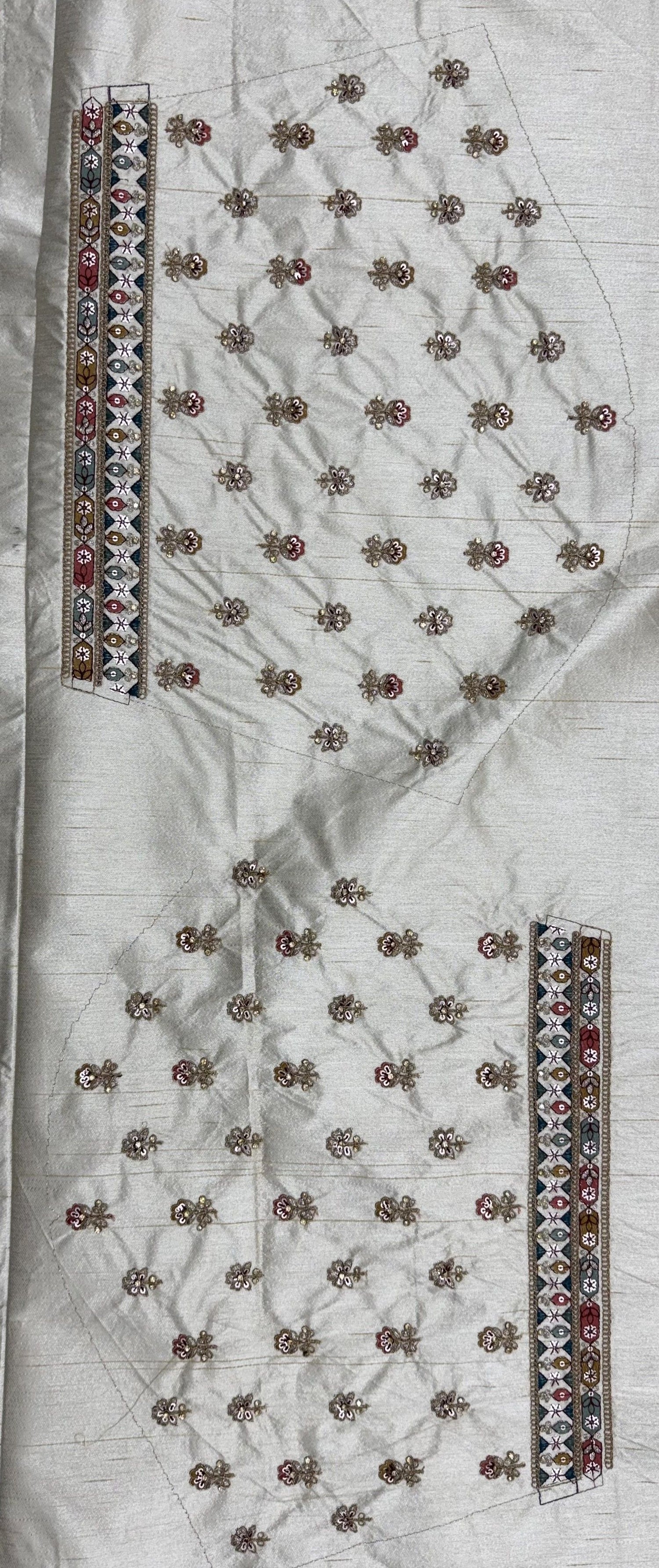 White Pure Slubb Silk Premium Dori Embroidery Sequins &amp; Diamond Work Bridal Lehenga Choli