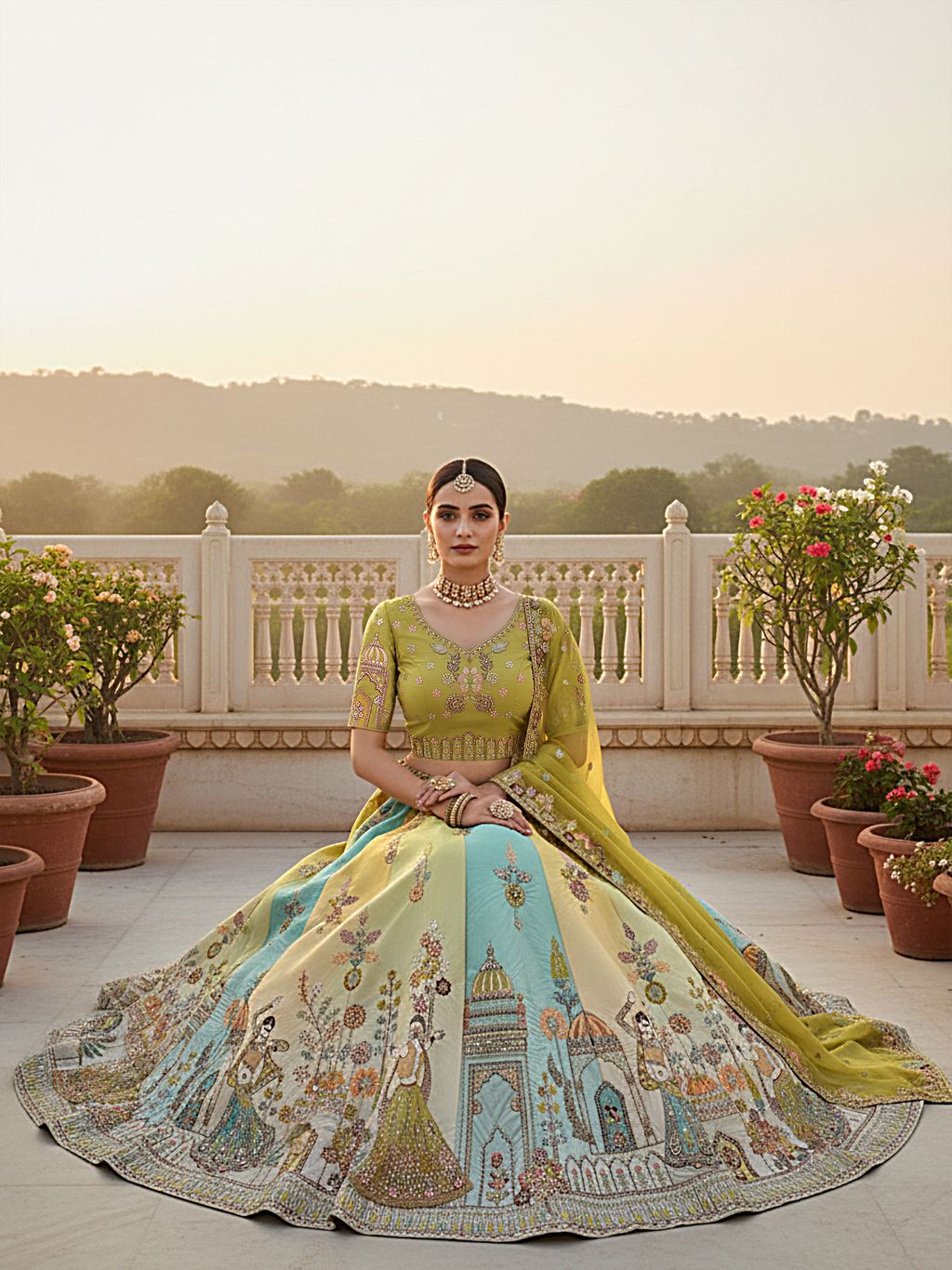 Multi Pista Pure Soft Silk Premium Bridal Lehenga Choli