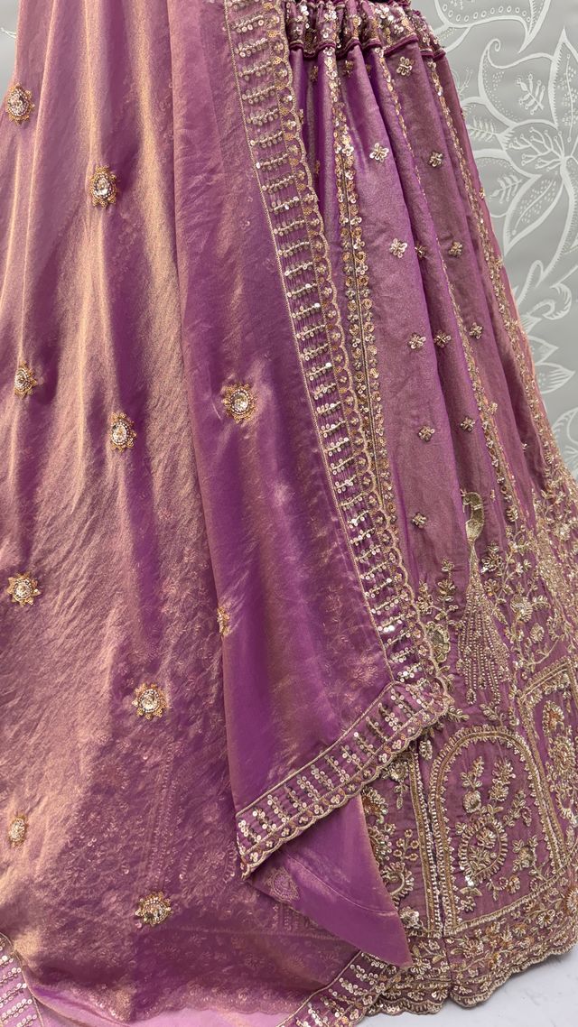Pink Purple Pure Soft Heavy Fendi Orgenza Sequins Embroidery Work Bridal Lehenga 