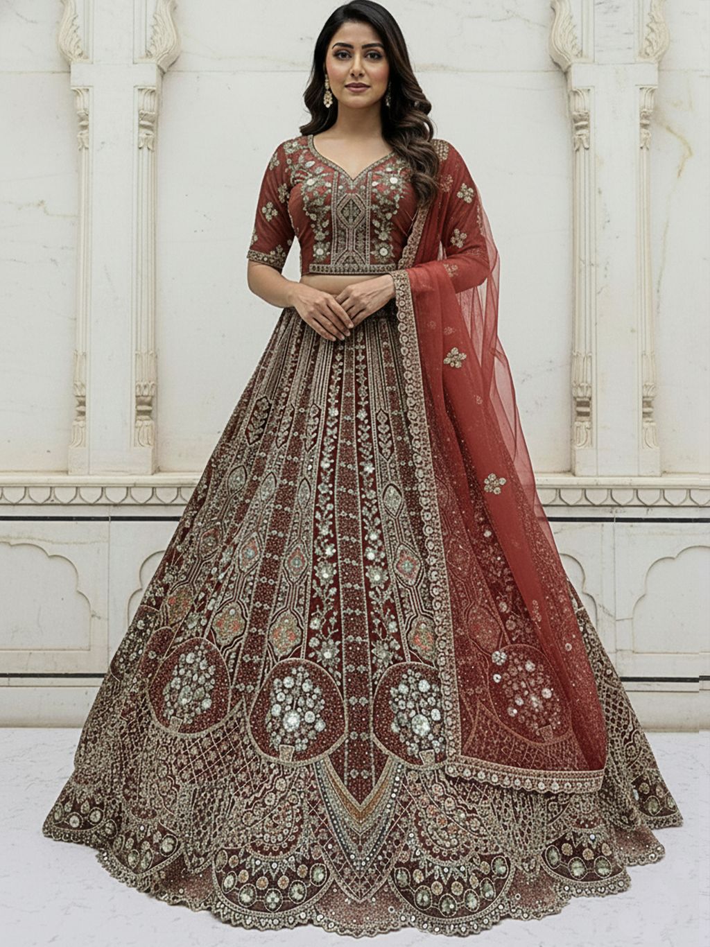 Cinnamon Pure Soft Orgenza Sequins Work Bridal Lehenga Choli