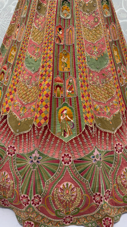 Multi Colour Pure Slub Silk Premium Dori Embroidery Sequins &amp; Diamond Work Bridal Lehenga Choli