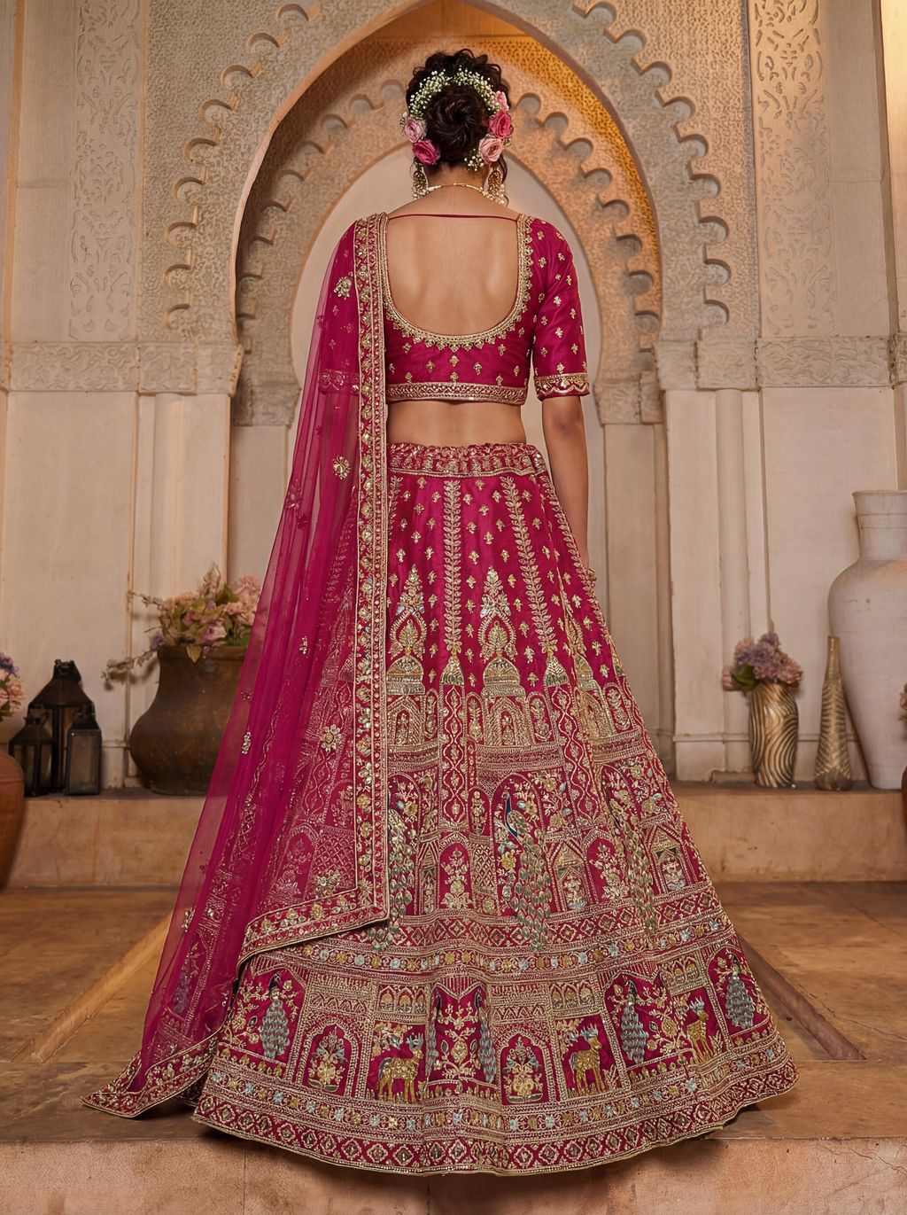 Rani Pink Pure Soft Silk Heavy Embroidery Work Bridal Lehenga 