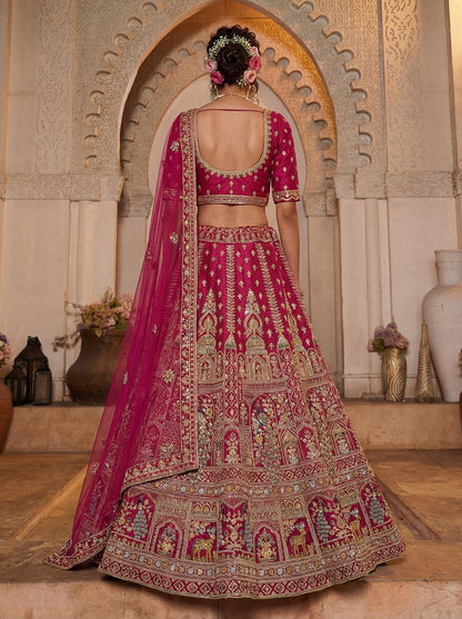 Rani Pink Pure Soft Silk Heavy Embroidery Work Bridal Lehenga 